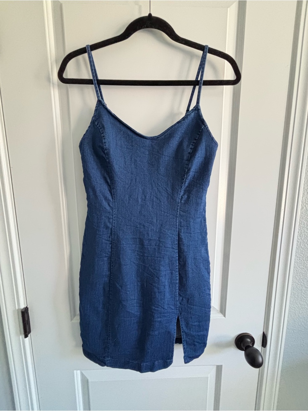 Blue Midi Slip Dress with Side Slit
